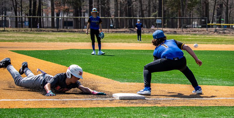 Kids playing baseball at a local park