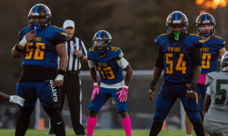 Wicomico High School Football at the line.
